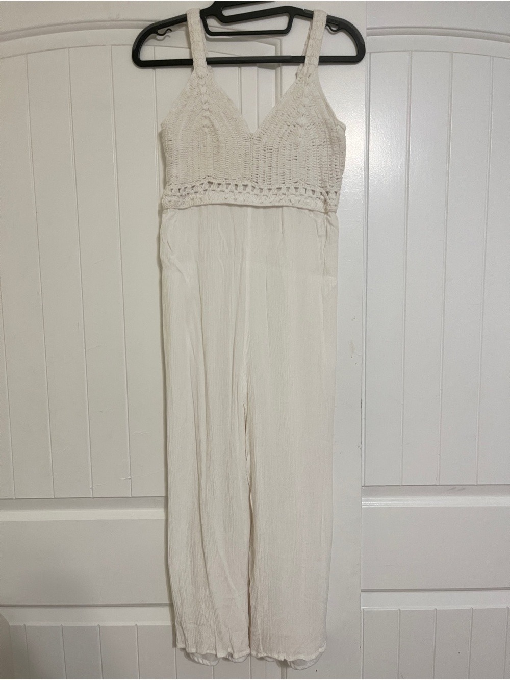 Crochet-Top Wide Leg Jumpsuit in White- Sz S